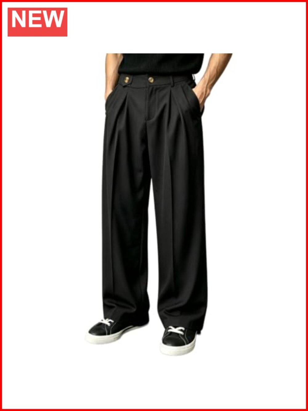 Men's Pleated Wide Leg Dress Pants Elastic Waist Business Casual